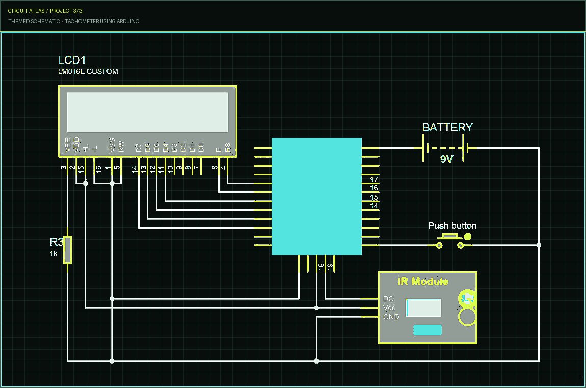 Circuit Atlas themed schematic for Tachometer using Arduino Circuit Atlas themed schematic for Tachometer using Arduino