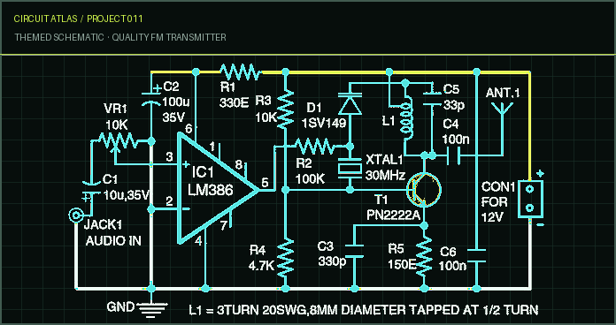 Circuit Atlas themed schematic for Quality FM Transmitter Circuit Atlas themed schematic for Quality FM Transmitter