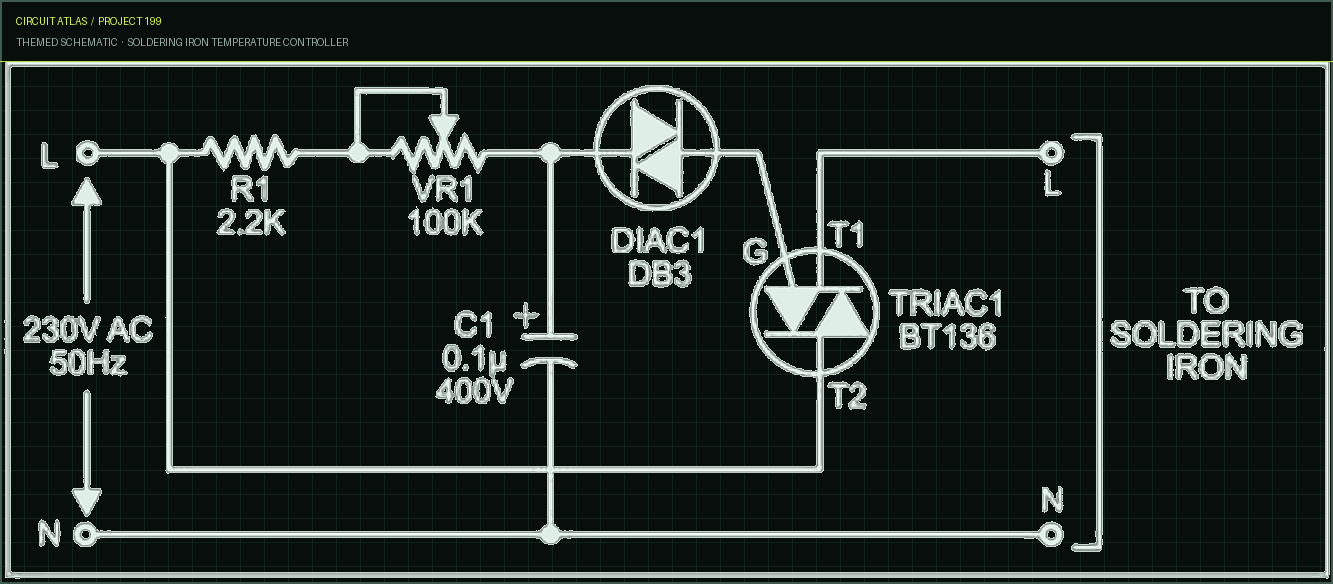 Circuit Atlas themed schematic for Soldering Iron Temperature Controller Circuit Atlas themed schematic for Soldering Iron Temperature Controller