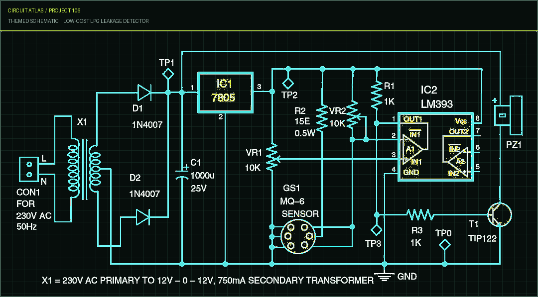 Circuit Atlas themed schematic for Low-Cost LPG Leakage Detector Circuit Atlas themed schematic for Low-Cost LPG Leakage Detector