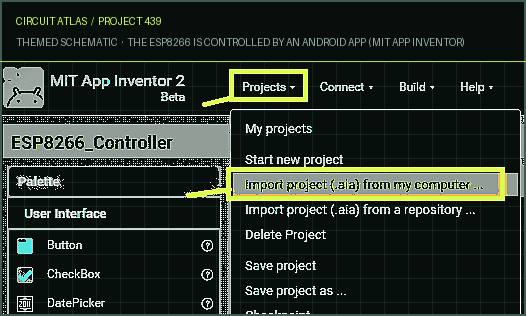 Circuit Atlas themed schematic for The ESP8266 is controlled by an Android app (MIT App Inventor) Circuit Atlas themed schematic for The ESP8266 is controlled by an Android app (MIT App Inventor)