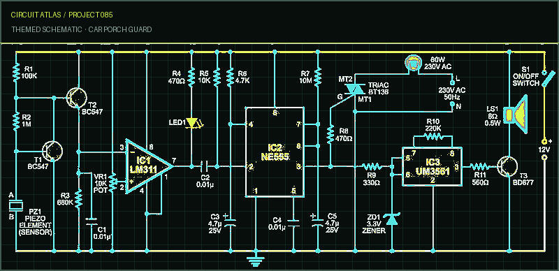 Circuit Atlas themed schematic for Car Porch Guard Circuit Atlas themed schematic for Car Porch Guard