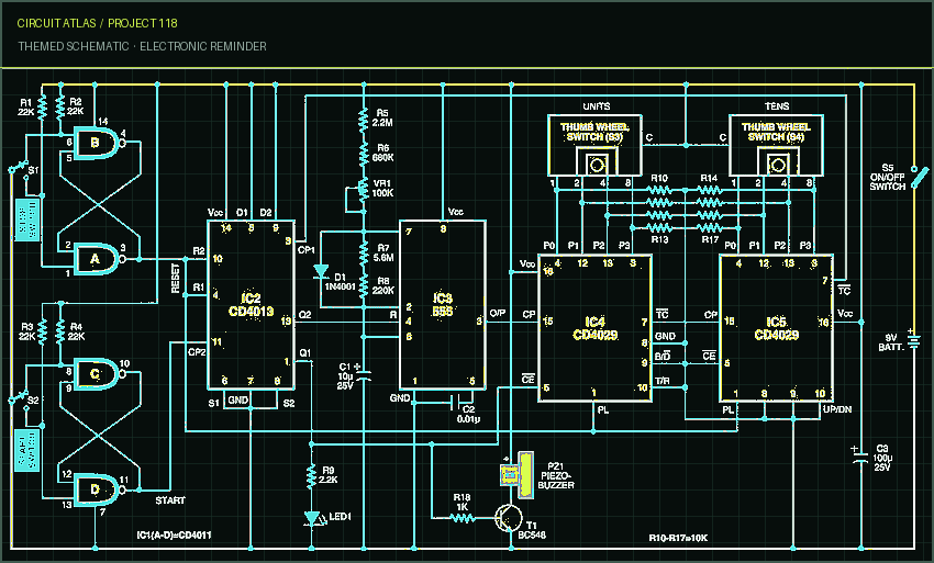 Circuit Atlas themed schematic for Electronic Reminder Circuit Atlas themed schematic for Electronic Reminder