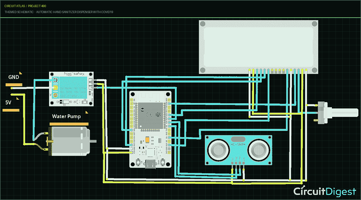 Circuit Atlas themed schematic for Automatic Hand Sanitizer Dispenser with COVID19 Circuit Atlas themed schematic for Automatic Hand Sanitizer Dispenser with COVID19