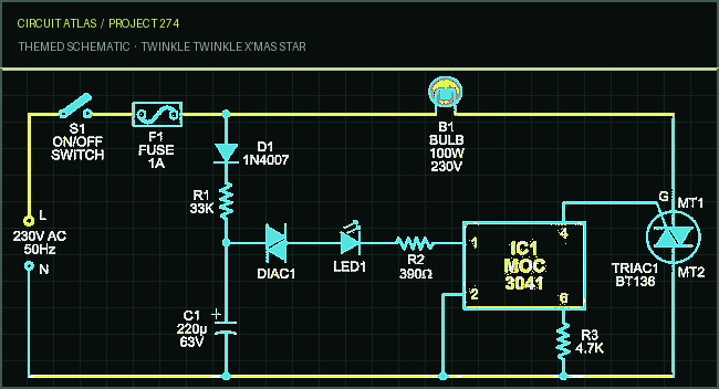 Circuit Atlas themed schematic for Twinkle Twinkle X’mas Star Circuit Atlas themed schematic for Twinkle Twinkle X’mas Star