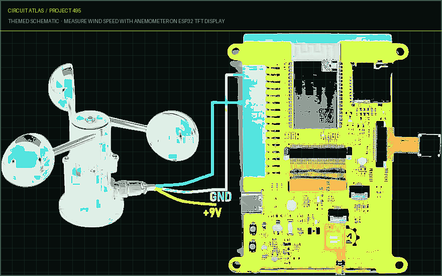 Circuit Atlas themed schematic for Measure Wind Speed with Anemometer on ESP32 TFT Display Circuit Atlas themed schematic for Measure Wind Speed with Anemometer on ESP32 TFT Display