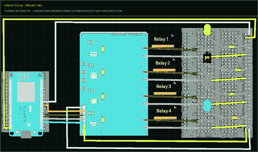 Circuit Atlas themed schematic for ESP8266 and Android Home Automation with WiFi and Voice Control Circuit Atlas themed schematic for ESP8266 and Android Home Automation with WiFi and Voice Control