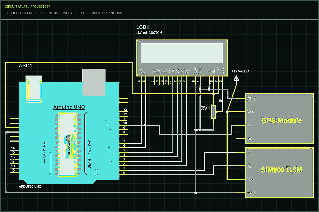 Circuit Atlas themed schematic for Arduino based Vehicle Tracker using GPS and GSM Circuit Atlas themed schematic for Arduino based Vehicle Tracker using GPS and GSM