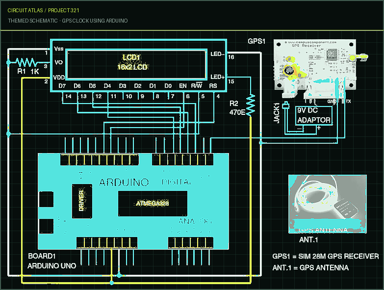 Circuit Atlas themed schematic for GPS Clock using Arduino Circuit Atlas themed schematic for GPS Clock using Arduino