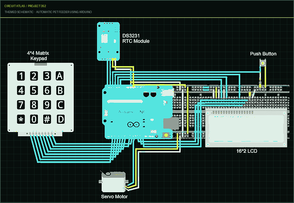 Circuit Atlas themed schematic for Automatic Pet Feeder using Arduino Circuit Atlas themed schematic for Automatic Pet Feeder using Arduino