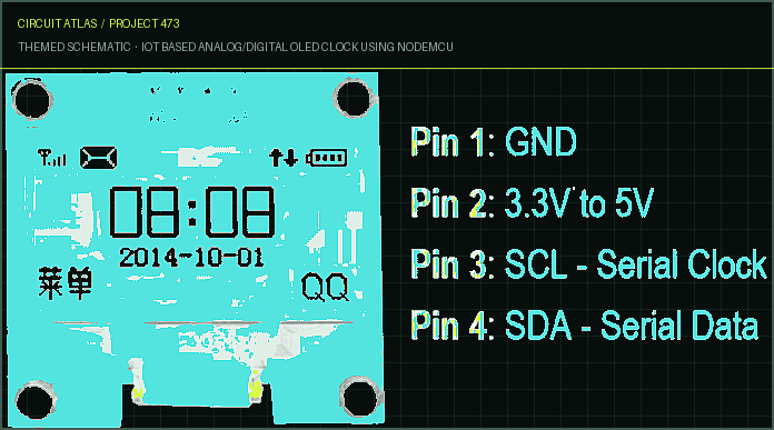 Circuit Atlas themed schematic for IoT Based Analog/Digital OLED Clock using NodeMCU Circuit Atlas themed schematic for IoT Based Analog/Digital OLED Clock using NodeMCU